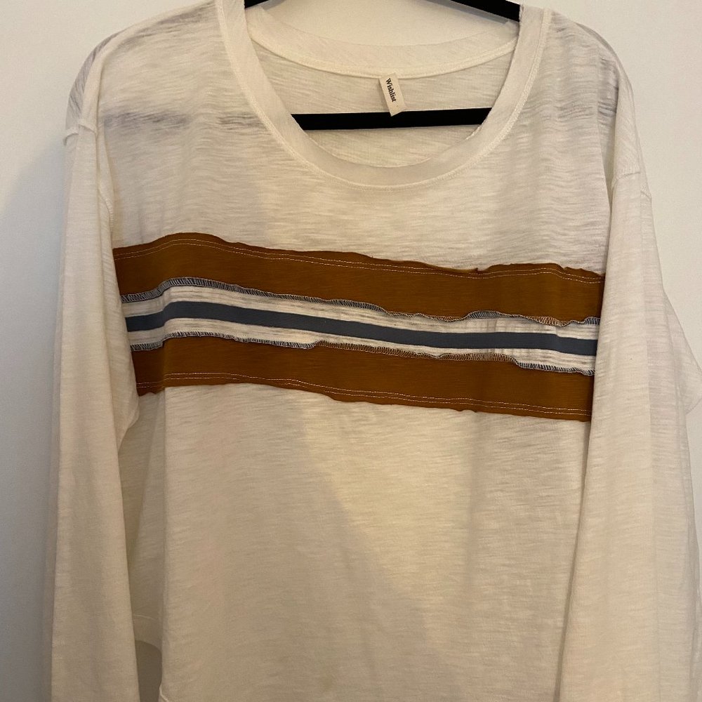 Women's Cream Top with Tan and Blue Stripe